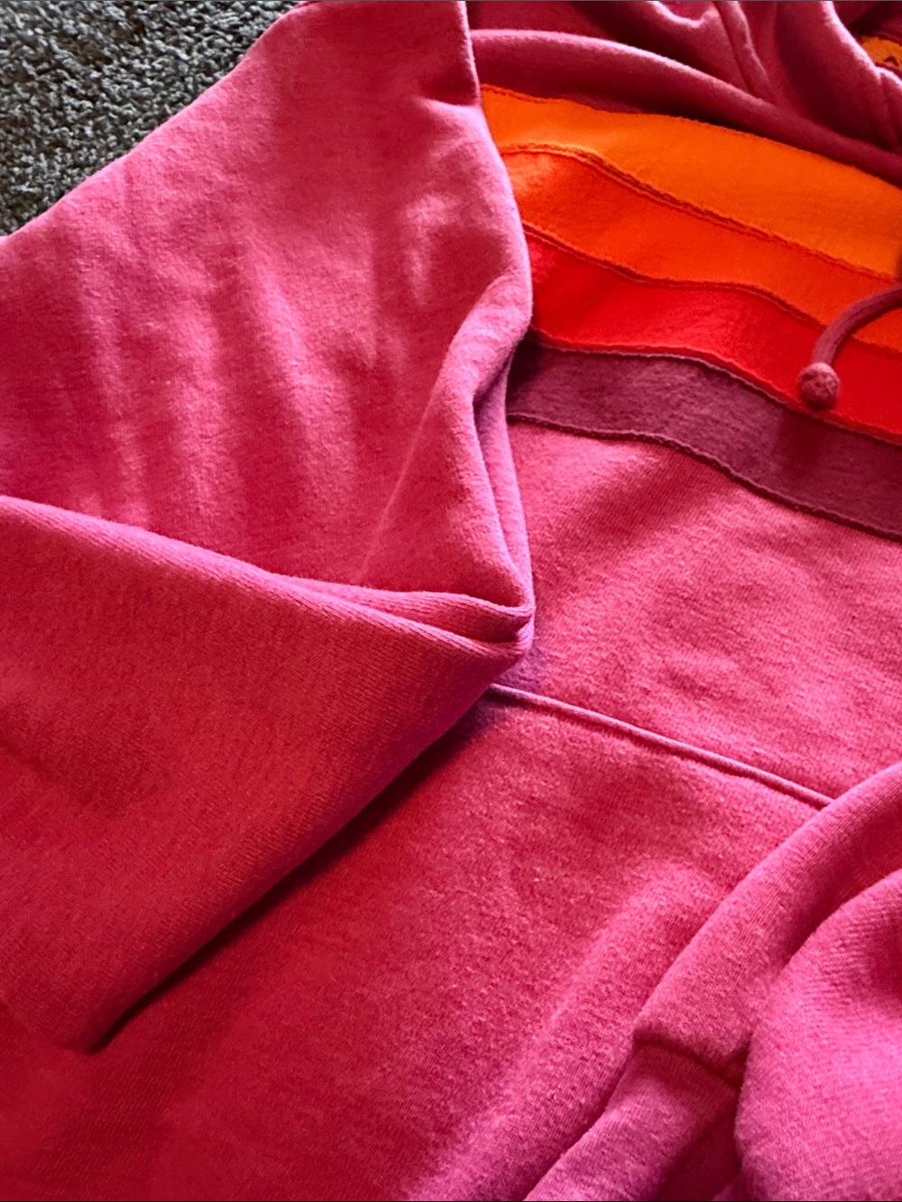 Women’s  Pink Hoodie Sweater with Sunset Stripe Detail - Picture 4 of 6
